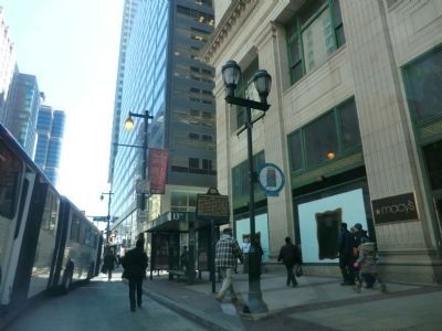 John Wanamaker (1838-1922) Marker in front of Macy's Department Store image. Click for full size.