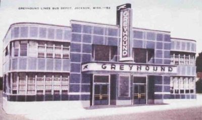 Postcard of Greyhound Lines Bus Depot, Jackson, Miss. - 53. Click for full size. Postcard of Greyhound Lines Bus Depot, Jackson, Miss. - 53 image. Click for full size.