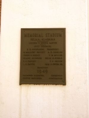 Stadium construction plaque (Erected 1949). image. Click for full size.