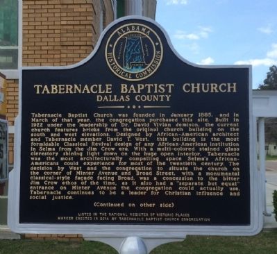 Tabernacle Baptist Church Marker (Side 1) image. Click for full size.