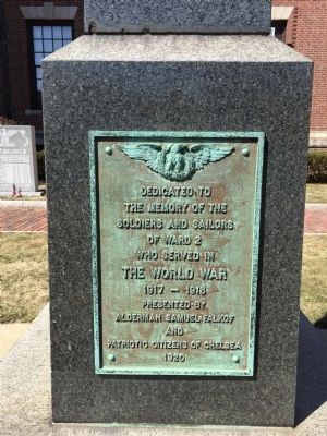 Dedicated to the Memory of the Soldiers and Sailors of Ward 2 Who Served in The World War 1917-1918 Marker. Click for full size. Dedicated to the Memory of the Soldiers and Sailors of Ward 2 Who Served in The World War 1917-1918 Marker image. Click for full size.