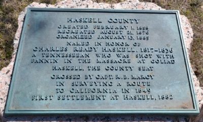 Bronze Inscription Tablet on Haskell County Marker image. Click for full size.