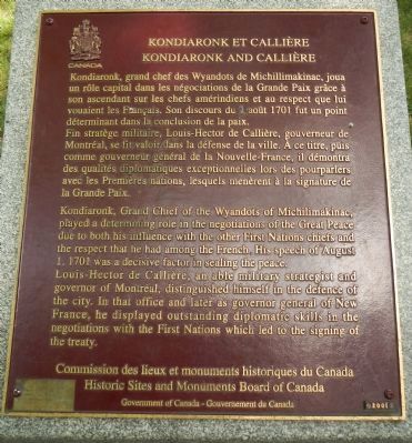 Kondiaronk and Callière Marker. Click for full size. Kondiaronk and Callière Marker image. Click for full size.