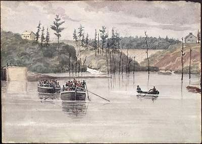 Durham boats passing through Jones Falls in the 1830s. Click for full size. Durham boats passing through Jones Falls in the 1830s image. Click for full size.