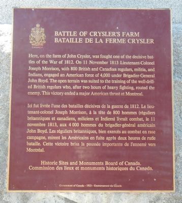 Battle of Crysler’s Farm Marker. Click for full size. Battle of Crysler’s Farm Marker image. Click for full size.