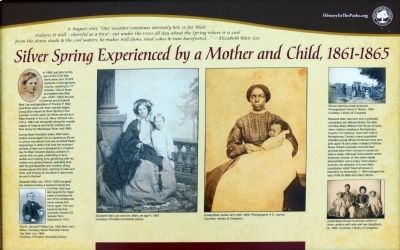 Silver Spring Experienced by a Mother and Child, 1861-1865 Marker. Click for full size. Silver Spring Experienced by a Mother and Child, 1861-1865 Marker image. Click for full size.