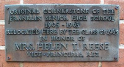Original Cornerstone of the Franklin Senior High School Marker image. Click for full size.