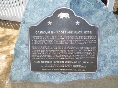 Castro/Breen Adobe and Plaza Hotel Marker image. Click for full size.