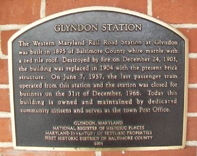 Glyndon Station Marker image. Click for more information.