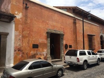 Wide view of the Santiago Hospital and Francisco Marroquín Marker. Click for full size. Wide view of the Santiago Hospital and Francisco Marroquín Marker image. Click for full size.