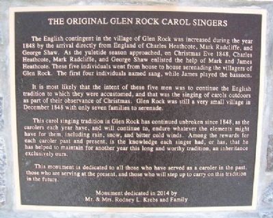 The Original Glen Rock Carol Singers Marker. Click for full size. The Original Glen Rock Carol Singers Marker image. Click for full size.