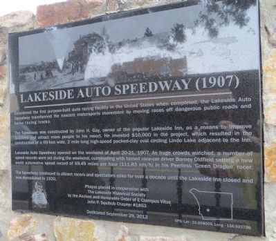 Lakeside Auto Speedway (1907) Marker. Click for full size. Lakeside Auto Speedway (1907) Marker image. Click for full size.