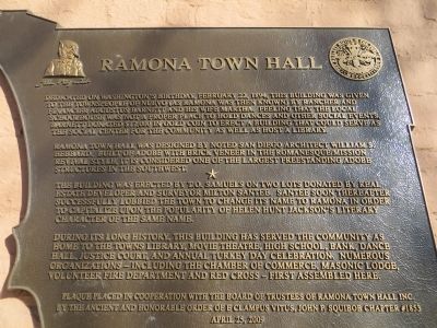 Ramona Town Hall Marker image. Click for full size.