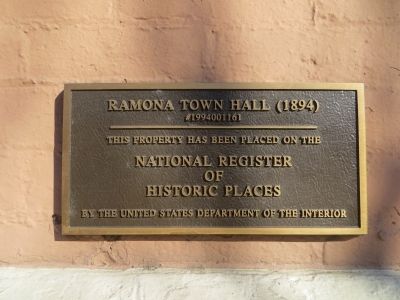NRHP Ramona Town Hall Plaque image. Click for full size.