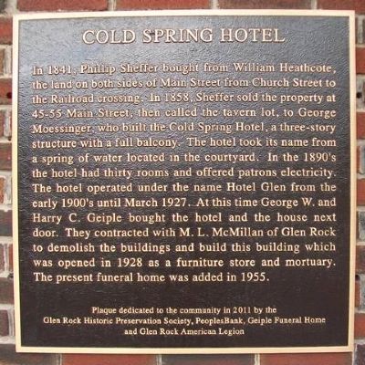 Cold Spring Hotel Marker image. Click for full size.