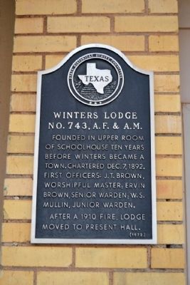 Winters Lodge No. 743, A.F. & A.M. Marker image. Click for full size.