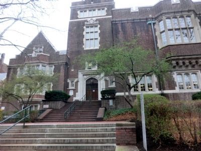 The Penn Relays Marker is in front of this building image. Click for full size.