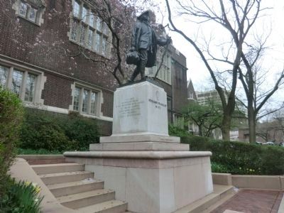 The Penn Relays Marker is near the statue of Benjamin Franklin image. Click for full size.