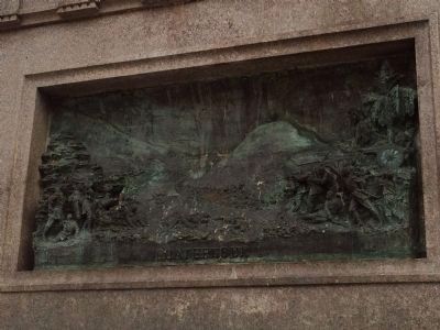 Bronze relief of the Battle of Coatepeque (south side of monument).. Click for full size. Bronze relief of the Battle of Coatepeque (south side of monument). image. Click for full size.