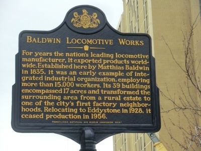 Baldwin Locomotive Works Marker. Click for full size. Baldwin Locomotive Works Marker image. Click for full size.