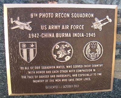 9th Photo Recon Squadron Marker. Click for full size. 9th Photo Recon Squadron Marker image. Click for full size.