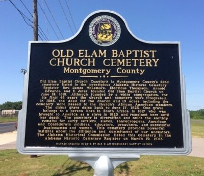 Old Elam Baptist Church Cemetery Marker image. Click for full size.