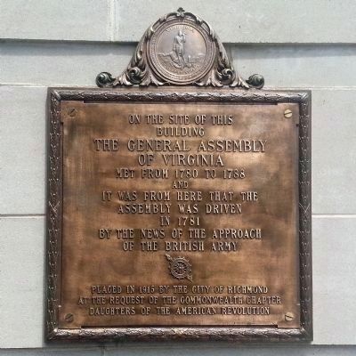The General Assembly of Virginia Marker (relocated). Click for full size. The General Assembly of Virginia Marker (relocated) image. Click for full size.