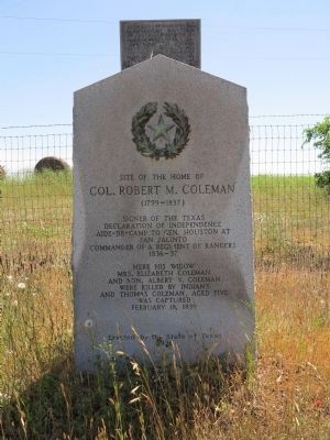 Site of Home of Col. Robert M. Coleman Marker image. Click for full size.