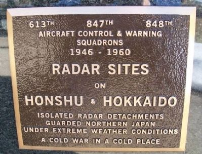 613th, 847th [and] 848th Aircraft Control & Warning Squadrons Marker image. Click for full size.