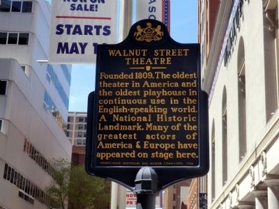 Walnut Street Theatre Marker. Click for full size. Walnut Street Theatre Marker image. Click for full size.