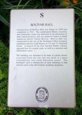 Bolivar Hall Marker image. Click for full size.
