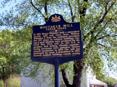 Whitaker Mill Cedar Grove Marker image. Click for full size.