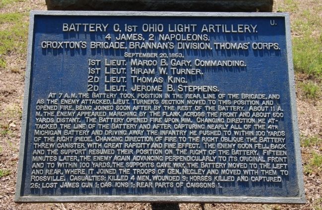 Battery C, 1st Ohio Light Artillery Marker image. Click for full size.