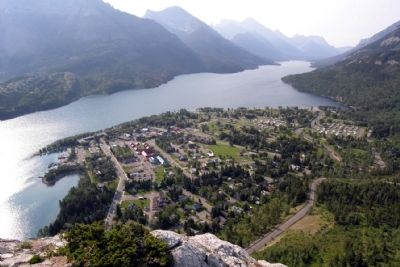 Upper Waterton Lake and the Town of Waterton image. Click for full size.