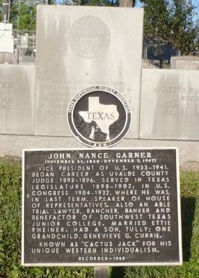 John Nance Garner Marker image. Click for full size.