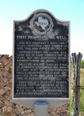 First Producing Oil Well Marker. Click for full size. First Producing Oil Well Marker image. Click for full size.