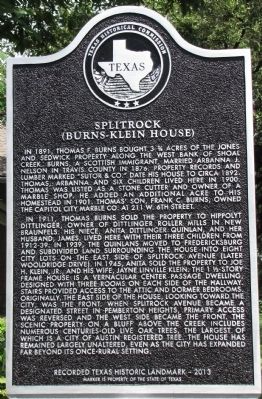 Splitrock (Burns-Klein House) Texas Historical Marker. Click for full size. Splitrock (Burns-Klein House) Texas Historical Marker image. Click for full size.