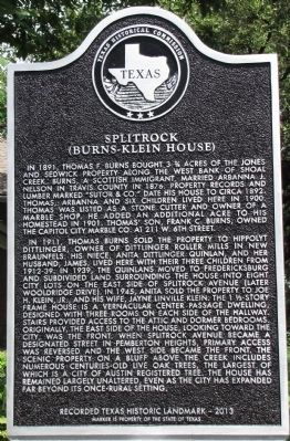 Splitrock (Burns-Klein House) Texas Historical Marker image. Click for full size.