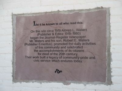 Alonzo L. Waters Journal-Register Marker. Click for full size. Alonzo L. Waters Journal-Register Marker image. Click for full size.
