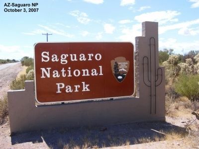 Sign at the entrance to Saguaro National Park. Click for full size. Sign at the entrance to Saguaro National Park image. Click for full size.
