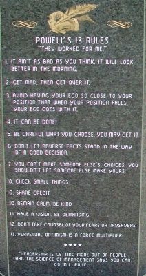 Colin L. Powell's 13 Rules on Monument image. Click for full size.
