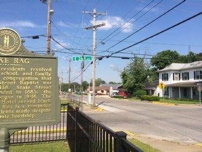 View of marker looking north on State Street.. Click for full size. View of marker looking north on State Street. image. Click for full size.
