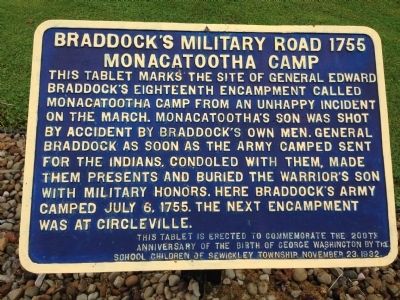 Braddock's Military Road 1755 Monacatootha's Camp Marker image. Click for full size.