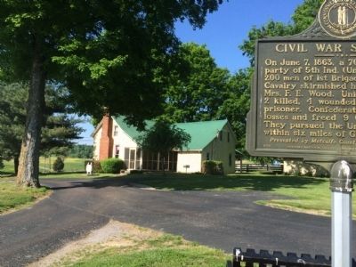 Marker near Park building and driveway entrance. image. Click for full size.