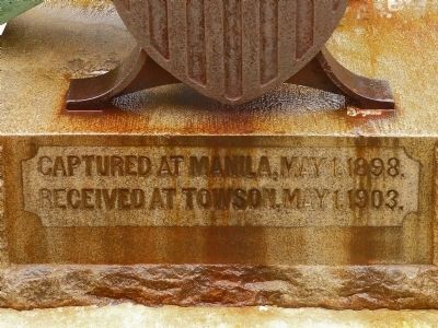Captured at Manila, May 1, 1898<br>Received at Towson, May 1, 1903. Click for full size. Captured at Manila, May 1, 1898<br>Received at Towson, May 1, 1903 image. Click for full size.