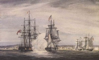 Depiction of the engagement of the Royal George and the American brig Oneida in Kingston harbour. Click for full size. Depiction of the engagement of the Royal George and the American brig Oneida in Kingston harbour image. Click for full size.