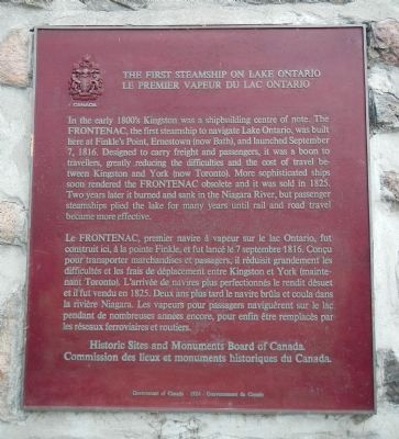 The First Steamship on Lake Ontario Marker. Click for full size. The First Steamship on Lake Ontario Marker image. Click for full size.