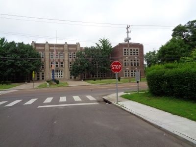 View to Belleview (U.S. 51) looking west to Bellview Middle School. Marker on right image. Click for full size.