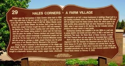Hales Corners – A Farm Village Marker. Click for full size. Hales Corners – A Farm Village Marker image. Click for full size.