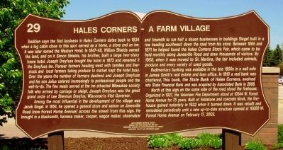 Hales Corners – A Farm Village Marker image. Click for full size.